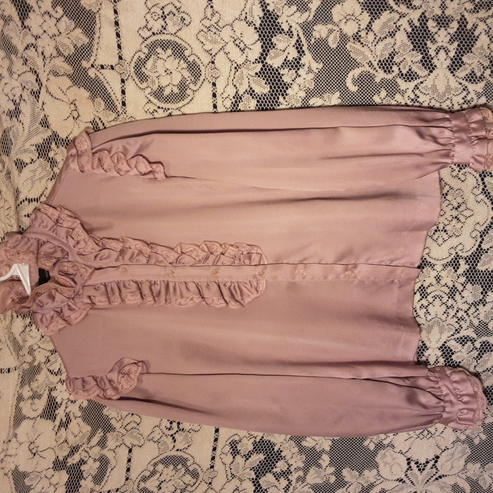 Frilly Pink Lace Collar Long Sleeve Blouse Fancy size 9 Med